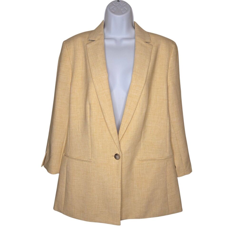 NWT Ann Taylor Yellow Linen Blend Single Button Blazer Jacket Size 12